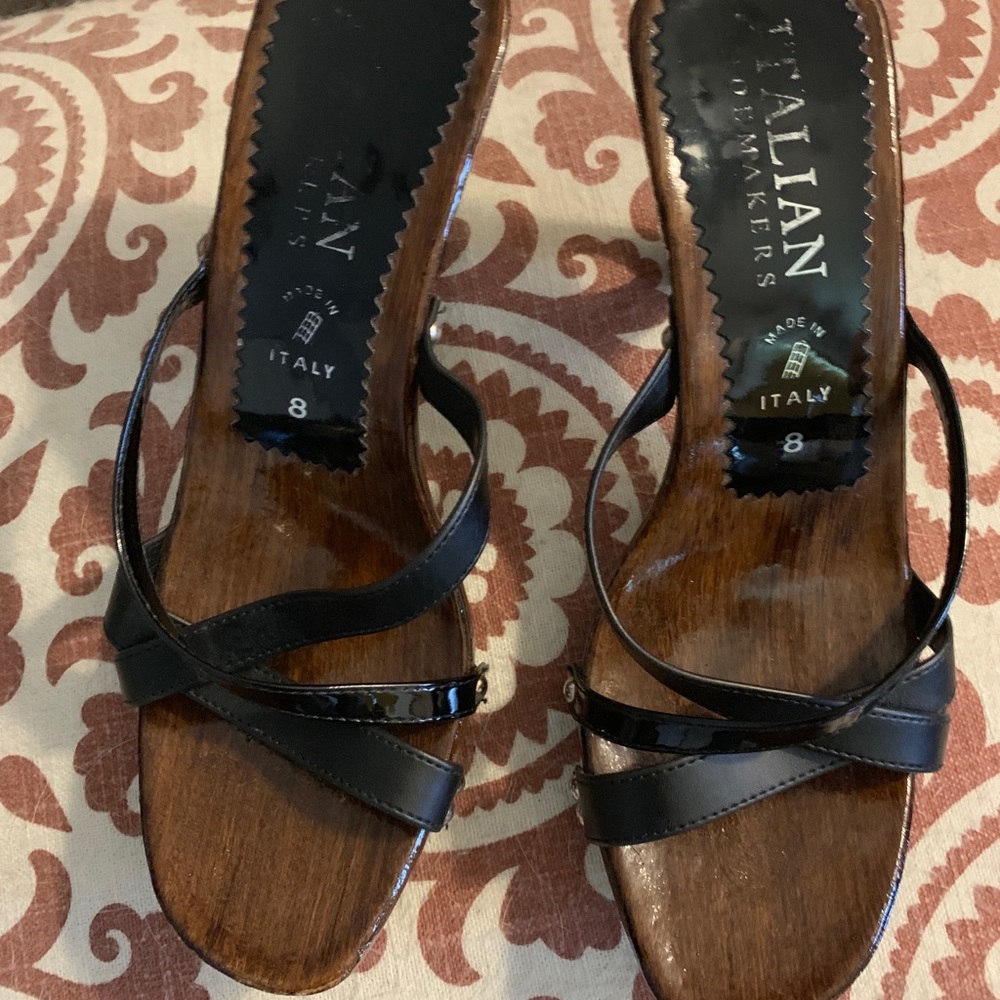 Italian shoemaker black wedge sandal